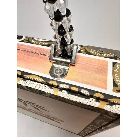 Vintage Imported Braciano Fine Cigars Beaded Box Case Purse Bag Night Skyline - Picture 10 of 16